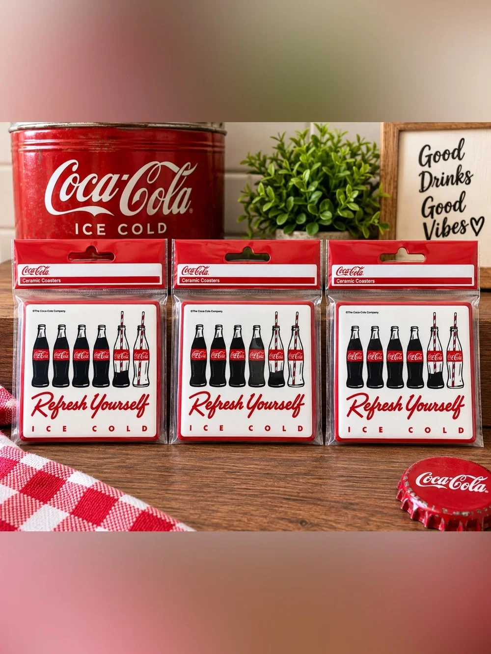 🥤 Coca-Cola Ceramic Coasters – Set of 3 ❤️